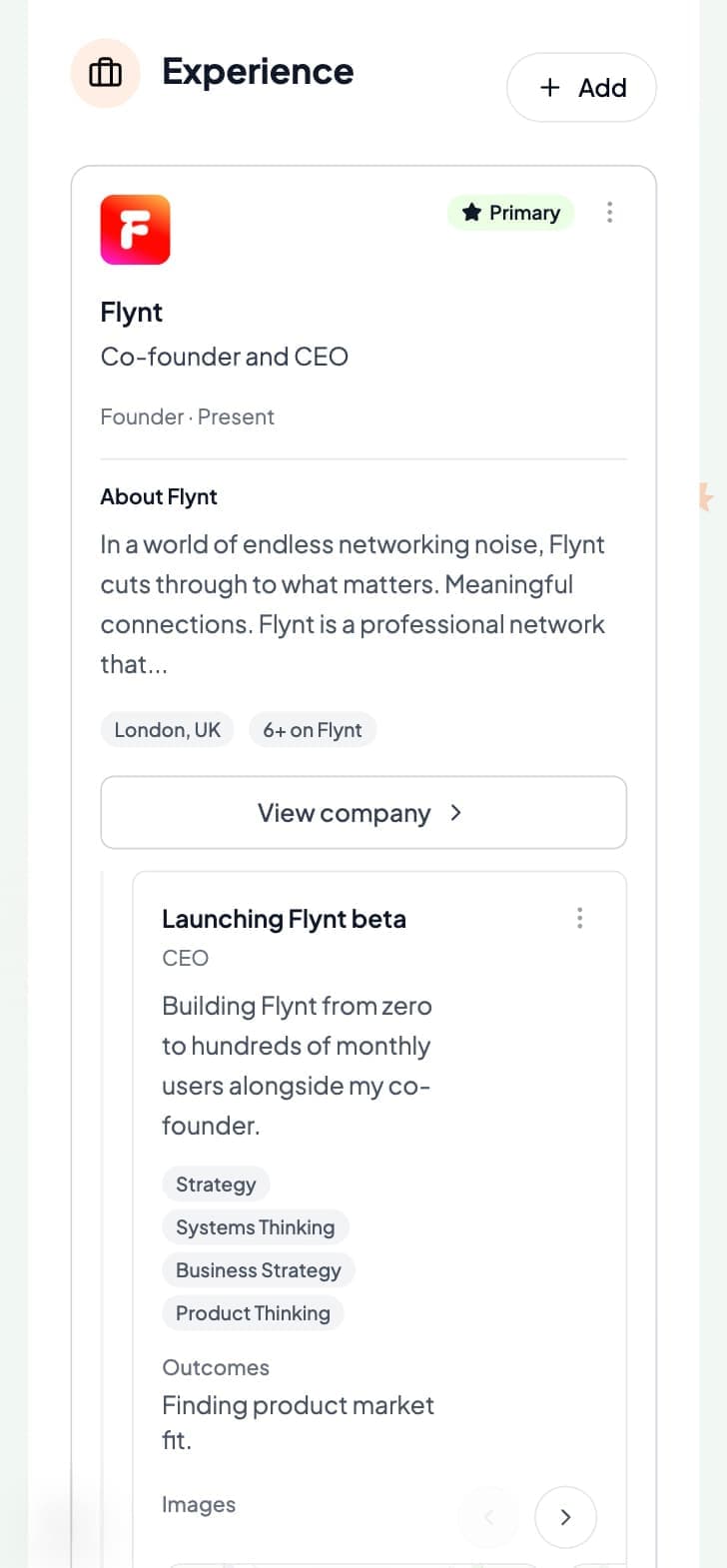 Experience screen showing professional background editor