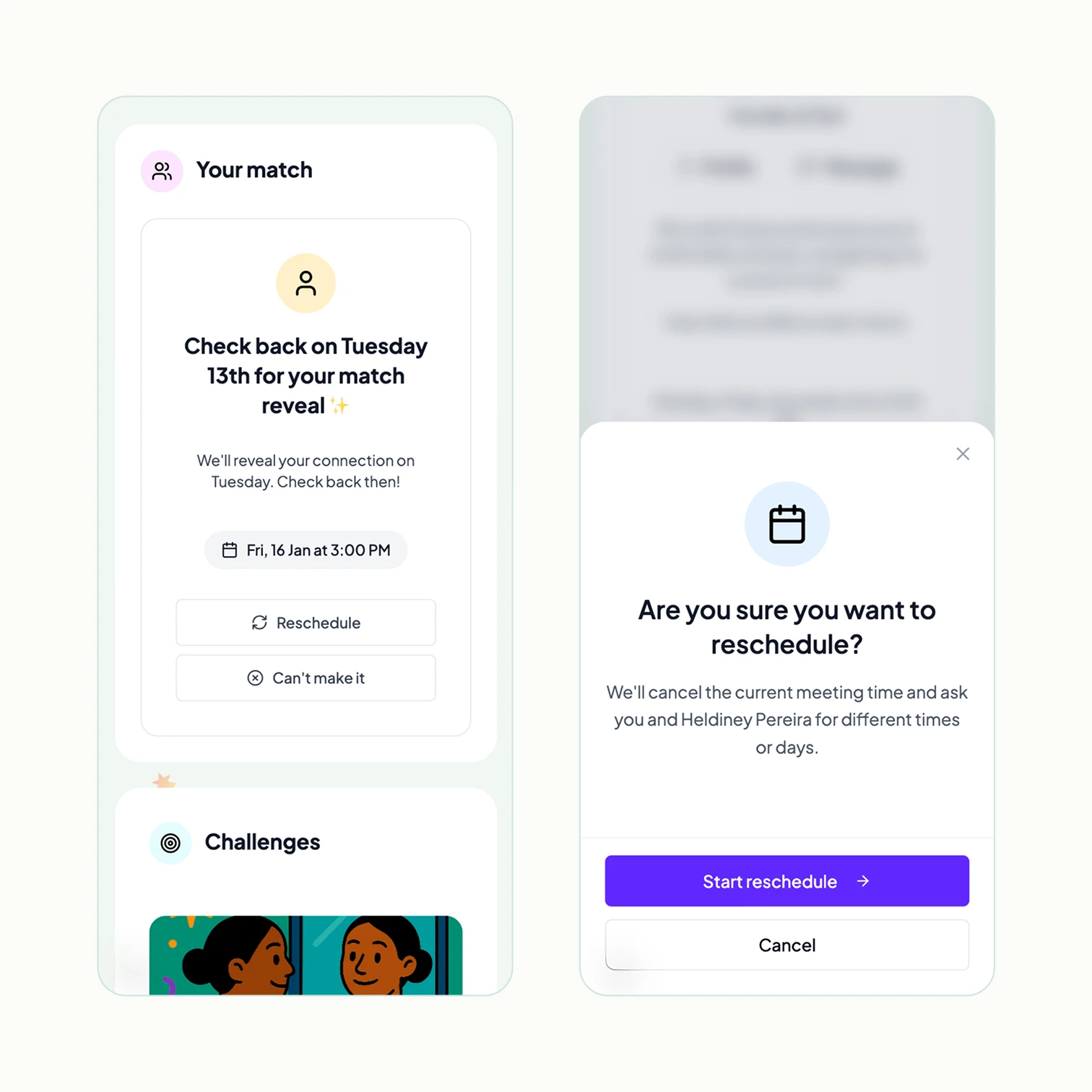 image showing screenshots of the flynt rescheduling experience on mobile