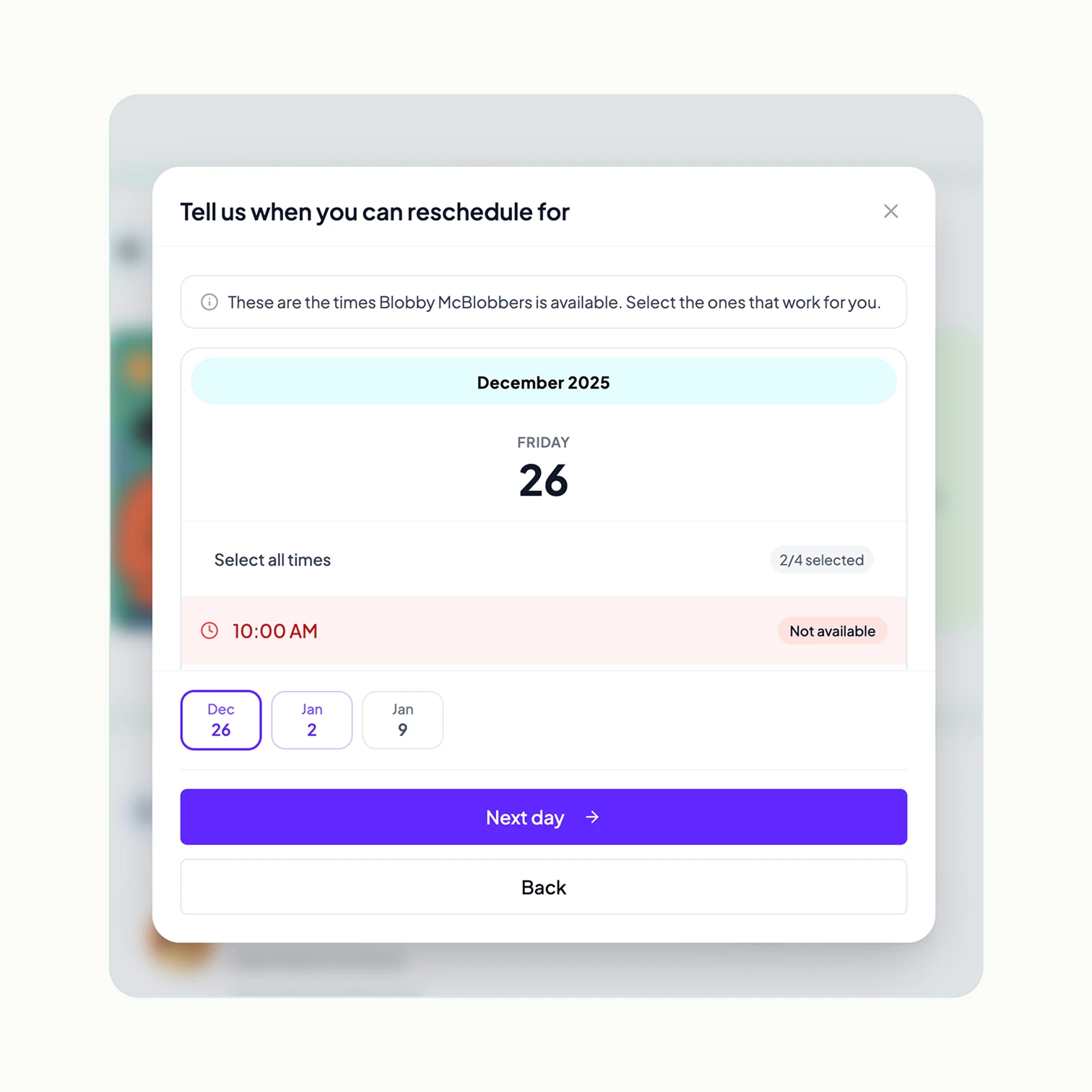 image showing setting availability time from your match requesting to reschedule