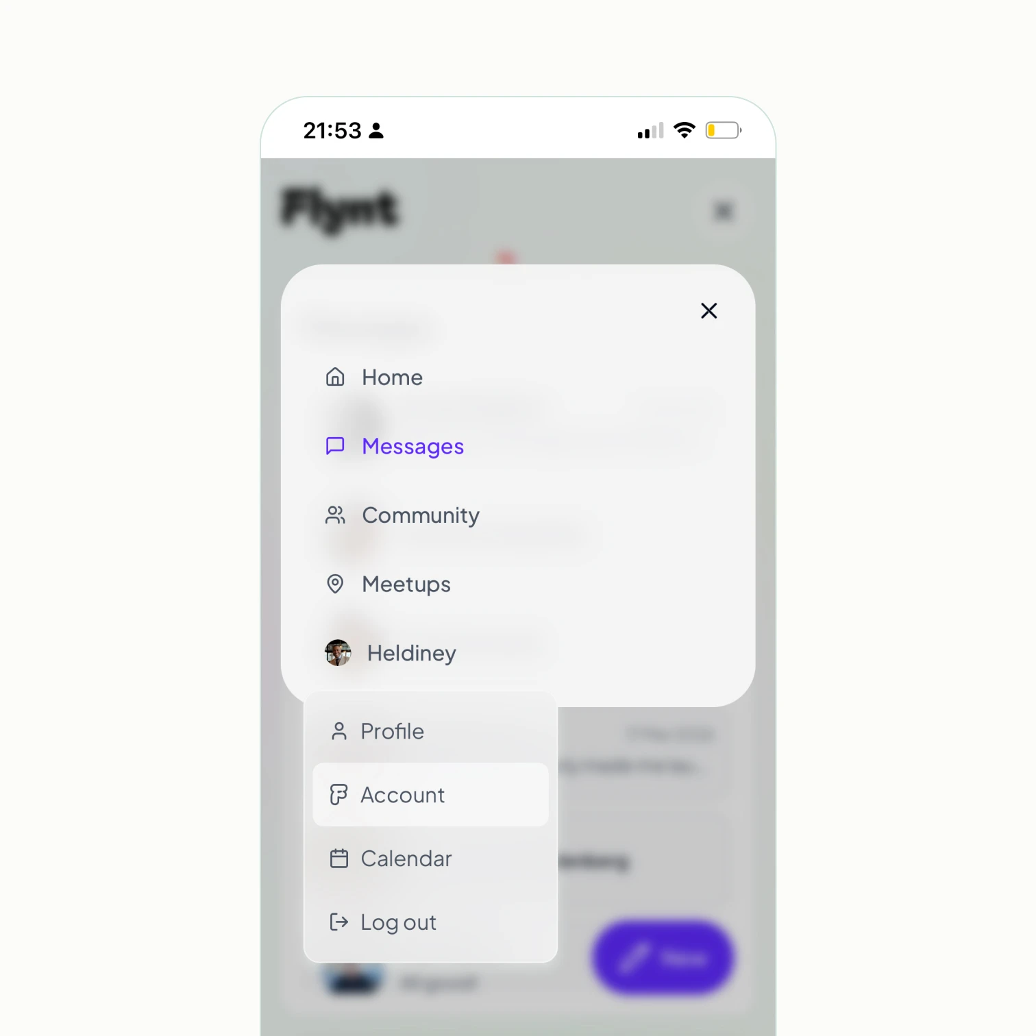 Screenshot of Heldiney's account section