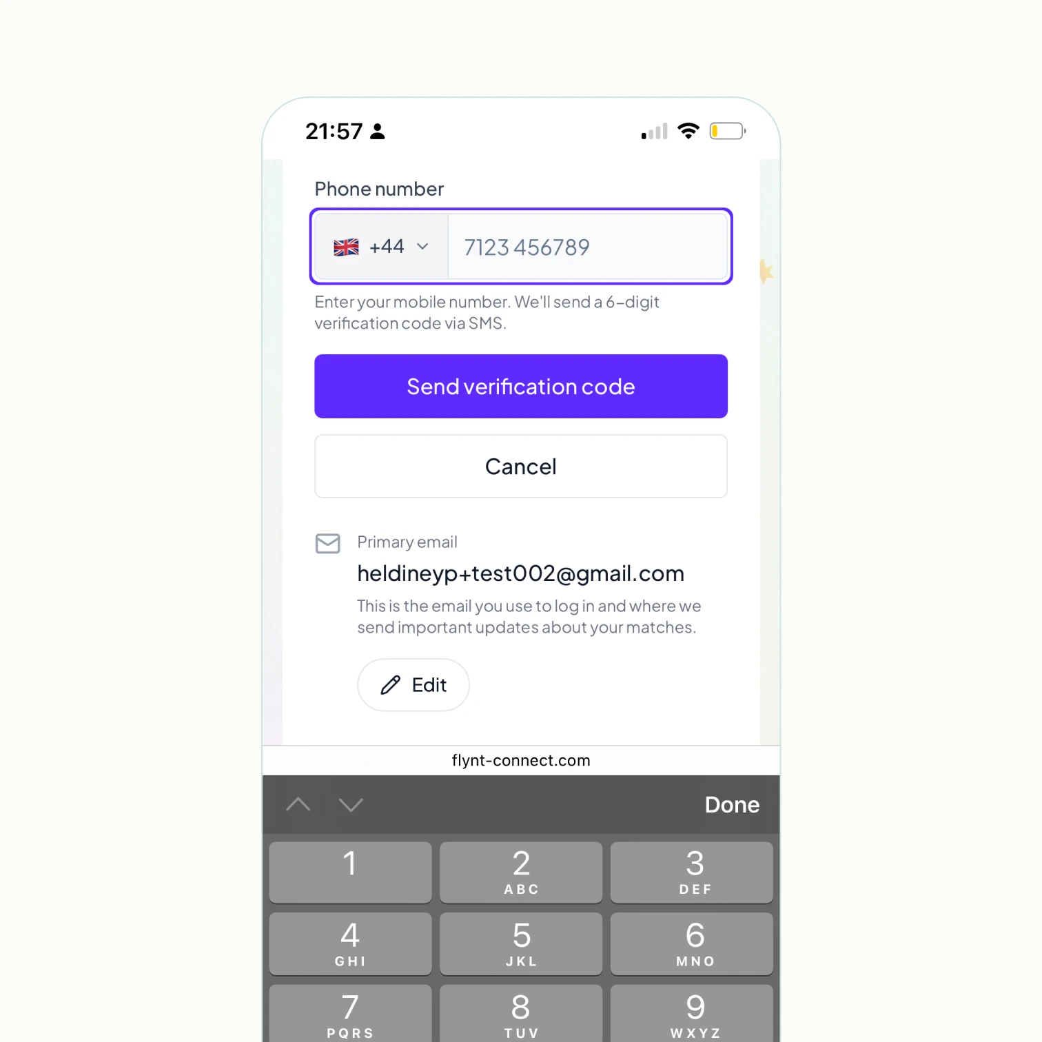 Screenshot of the user's phone number connecting to WhatsApp